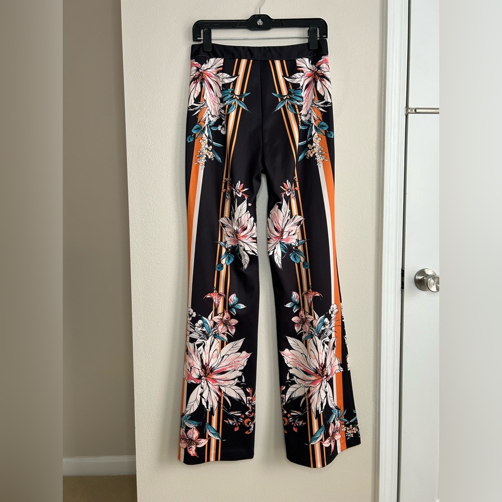 Akira High Waisted Wide Leg Flare Black Floral Striped Palazzo Pants Size M - Picture 6 of 7